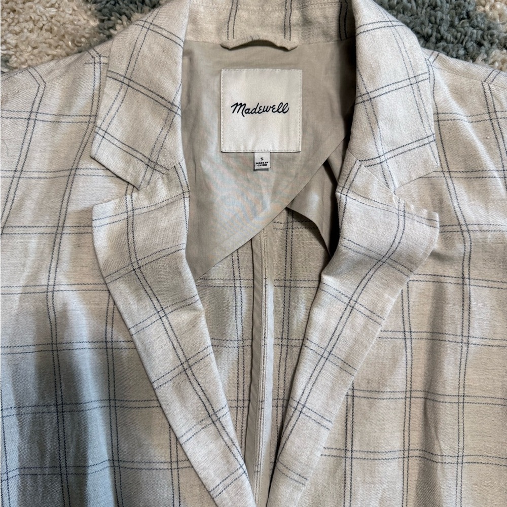 MADEWELL Dorset Blazer in Windowpane Linen Blend 2 Button Jacket Summer Spring S - Picture 5 of 9